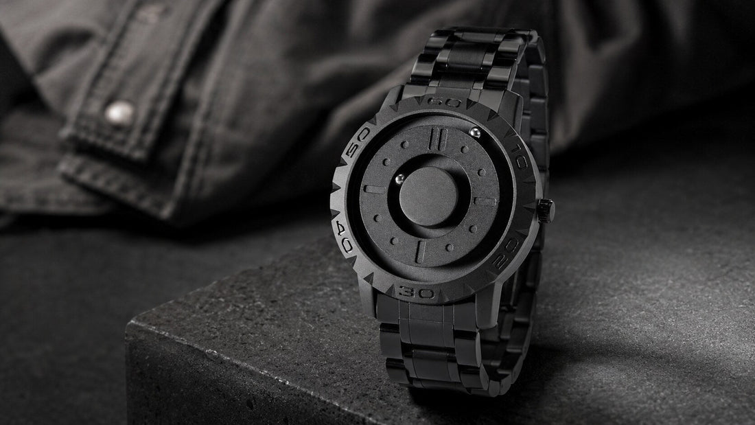 KINETIC Enigma watch in a restrained black editorial setting
