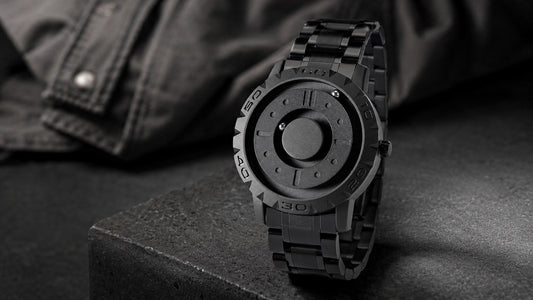 KINETIC Enigma watch in a restrained black editorial setting