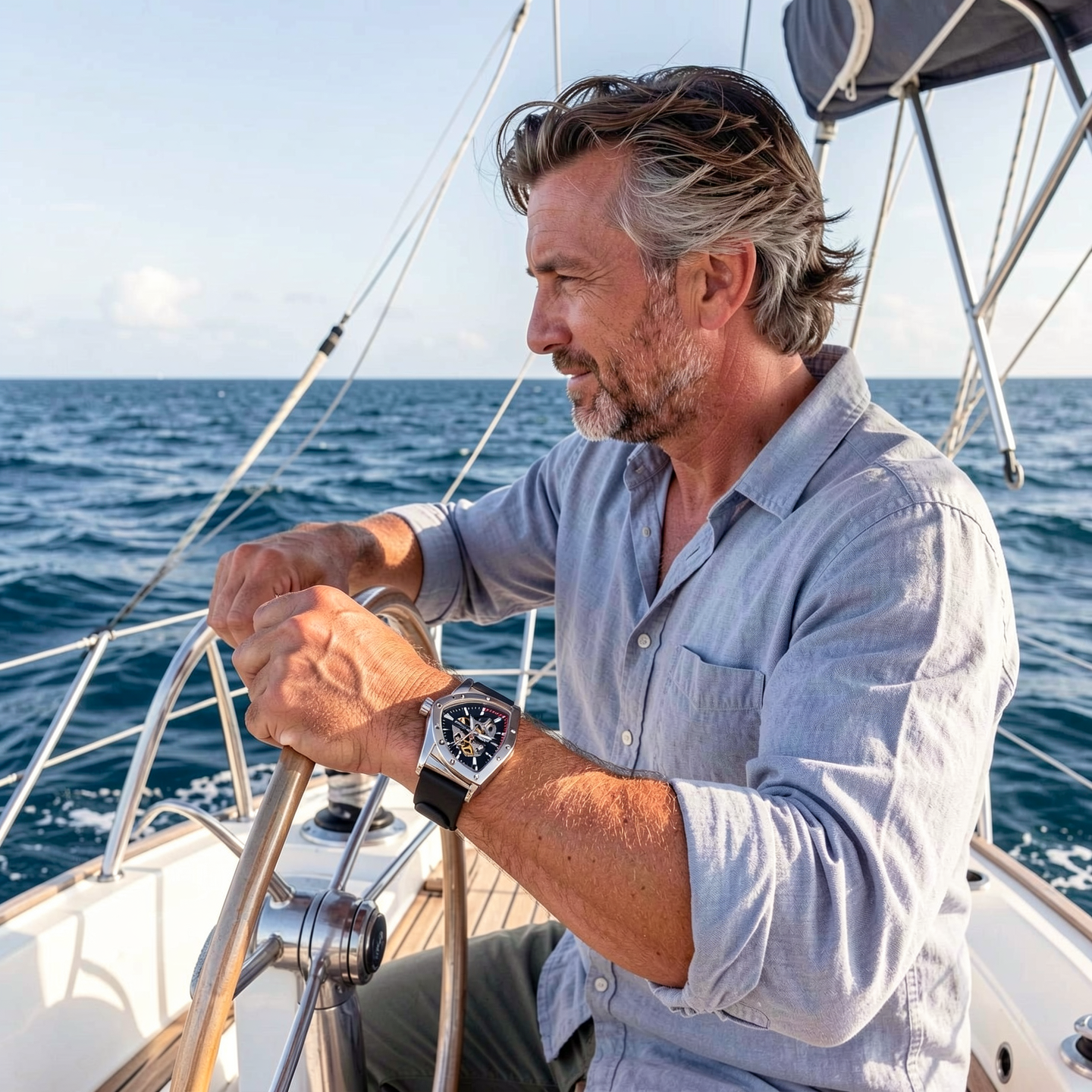Kinetic Precision watch worn while sailing