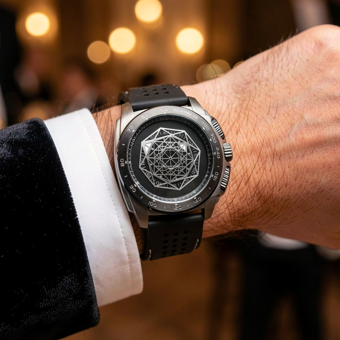 KINETIC Chronos geometric-display watch — close product detail
