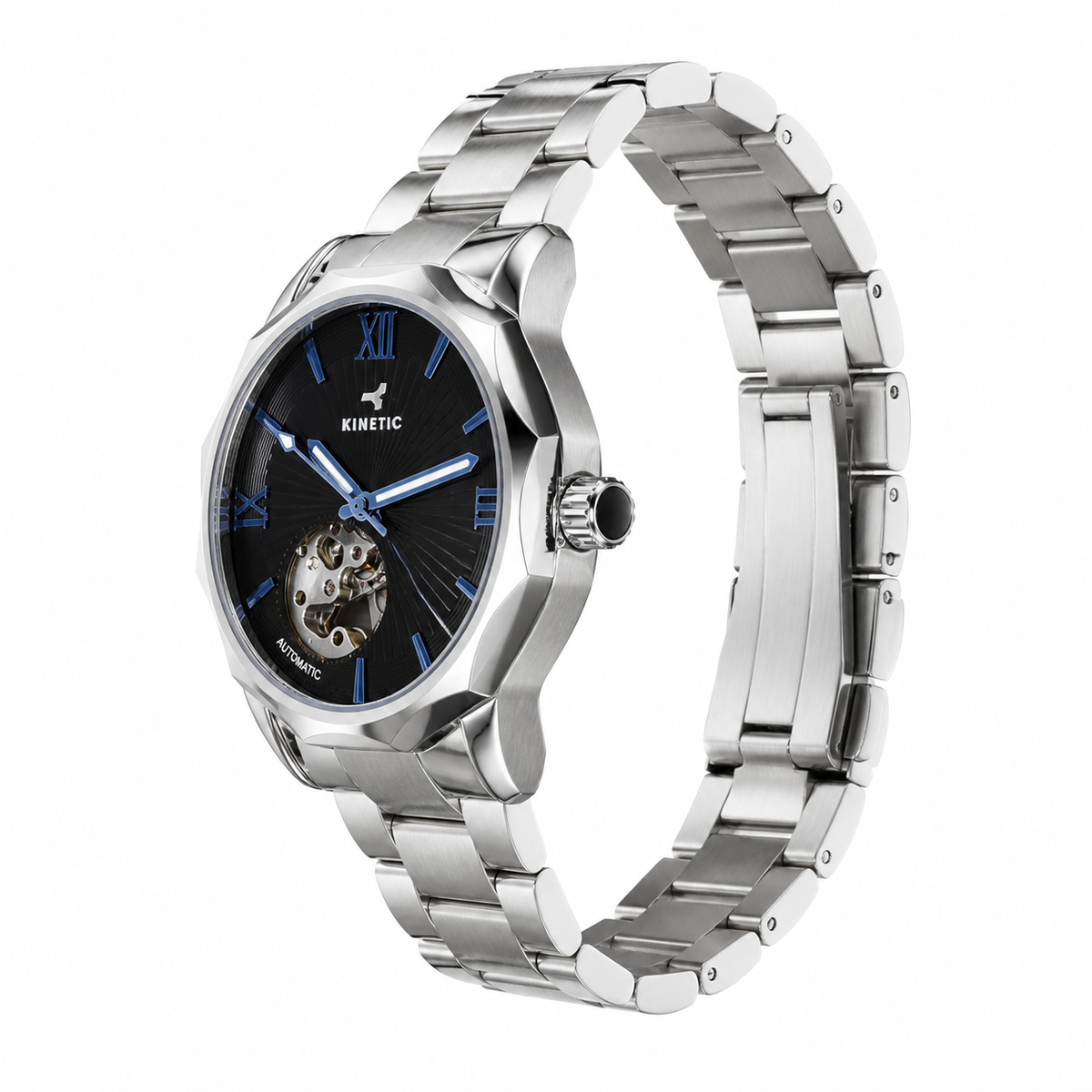 KINETIC Oceana polished case, crown and stainless-steel bracelet profile on white