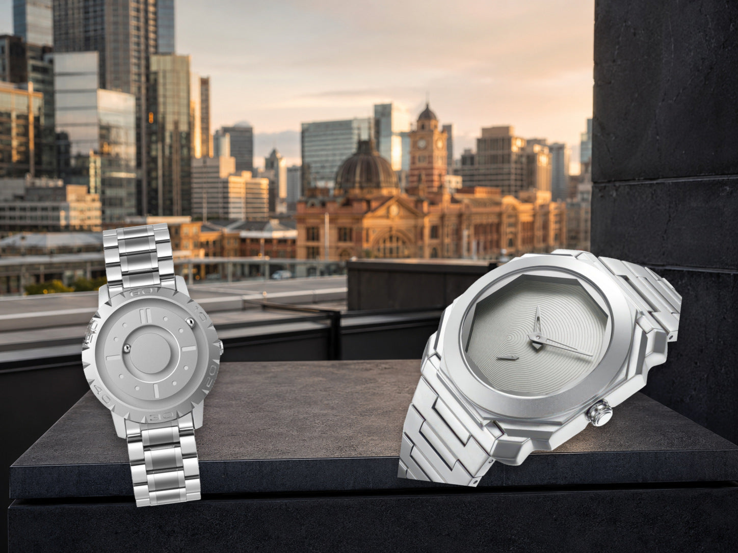 KINETIC Enigma and Spectre watches overlooking Melbourne