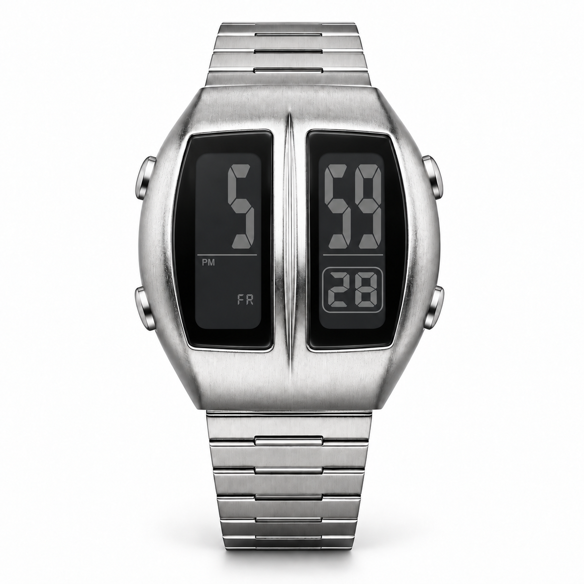KINETIC Retro digital watch in Silver, front view on white