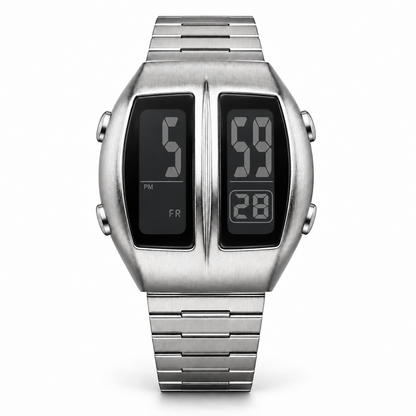 KINETIC Retro digital watch in Silver, front view on white