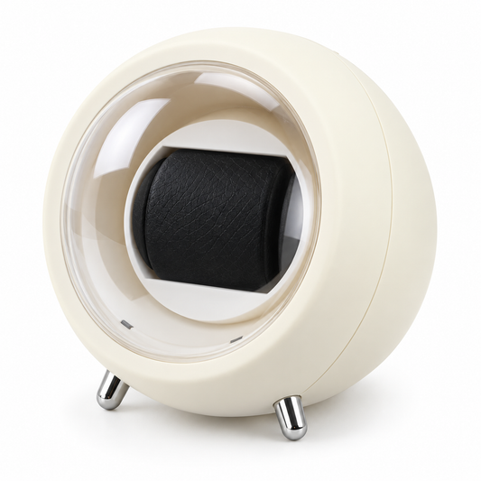 Orbit White watch winder with clear twist-off dome