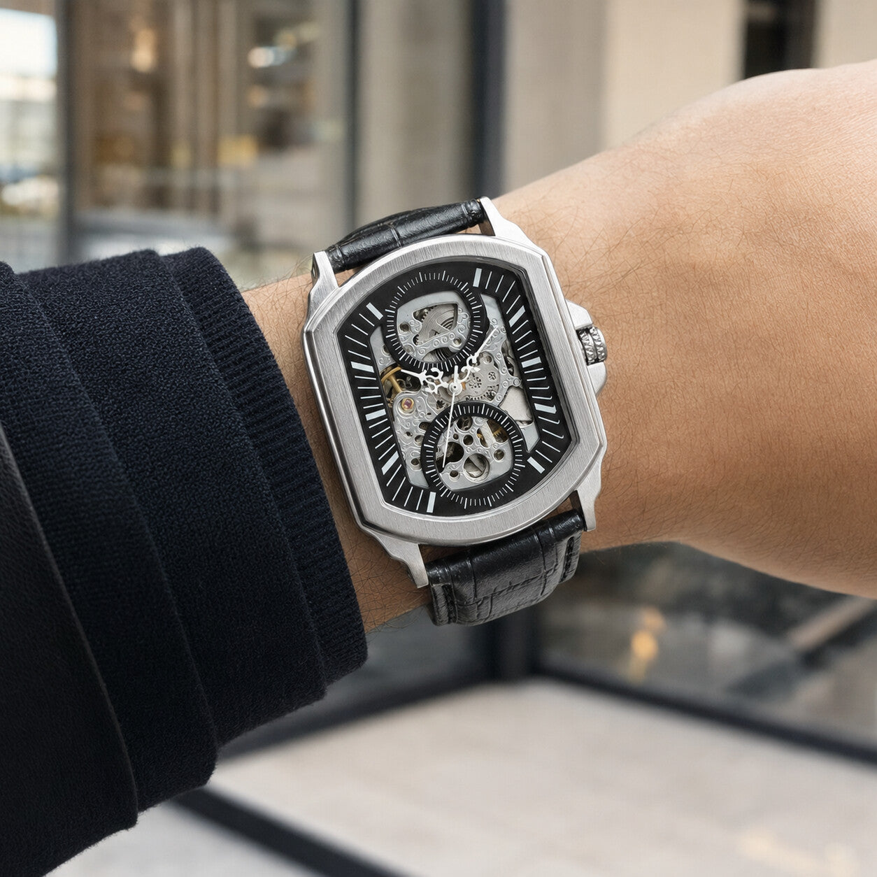 Brilliant Black Kinetic Sonnet automatic watch worn on wrist