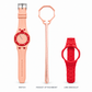 Vibe Blush Plus set: one watch, pocket attachment and matching link bracelet, arranged upright on white without packaging or adjustment tool