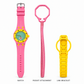 Vibe Carnival Plus set: one watch, pocket attachment and matching link bracelet, arranged upright on white without packaging or adjustment tool