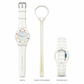 Vibe Cloud Plus set: one watch, pocket attachment and matching link bracelet, arranged upright on white without packaging or adjustment tool